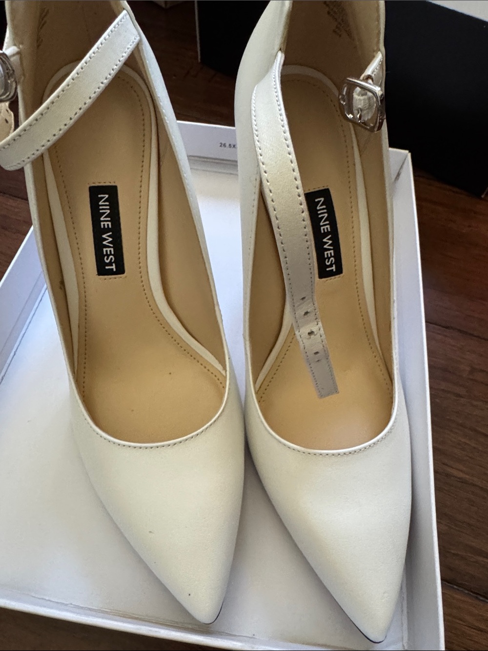 Nine West White Pointed-Toe Mary Jane Heels with Ankle Strap